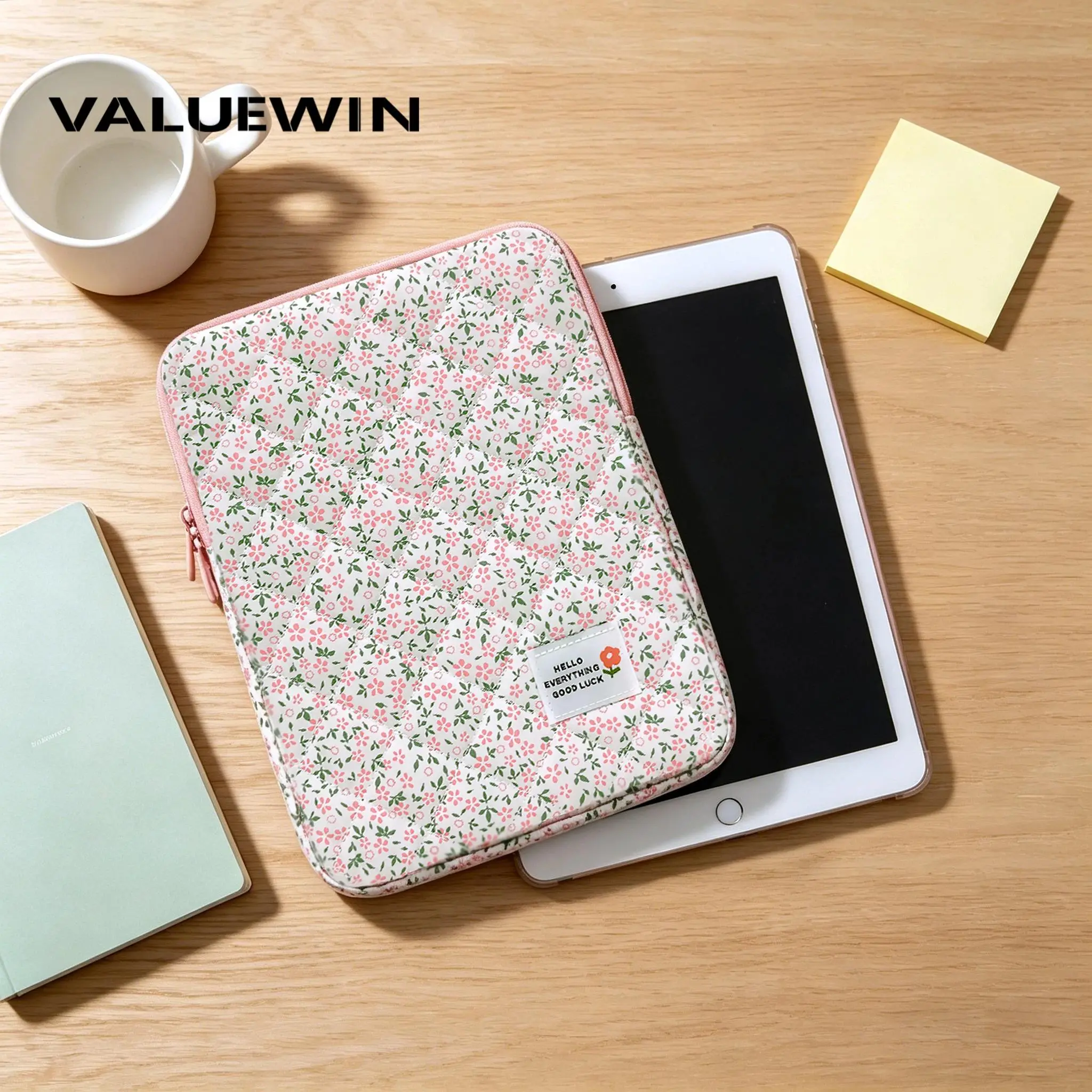 11 inch Tablet Sleeve Bag for Ipad Pro/HUAWEI/Samsung/Lenovo/Surface Floral Quilted Multi-Compartment Portable Tablet Pouch Bag