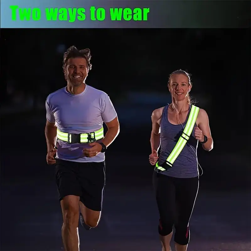 Night Reflective Shoulder Straps with Adjustable Hooks, Elastic Running & Cycling Belts, Safety Gear for Night Activities