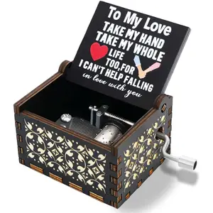 Can't Help Falling in Love  Box, Anniversary Valentines Gifts for My Love Couple Men Him Boyfriend Wife Husband,  Engraved Hand Crank  Birthday (Black)