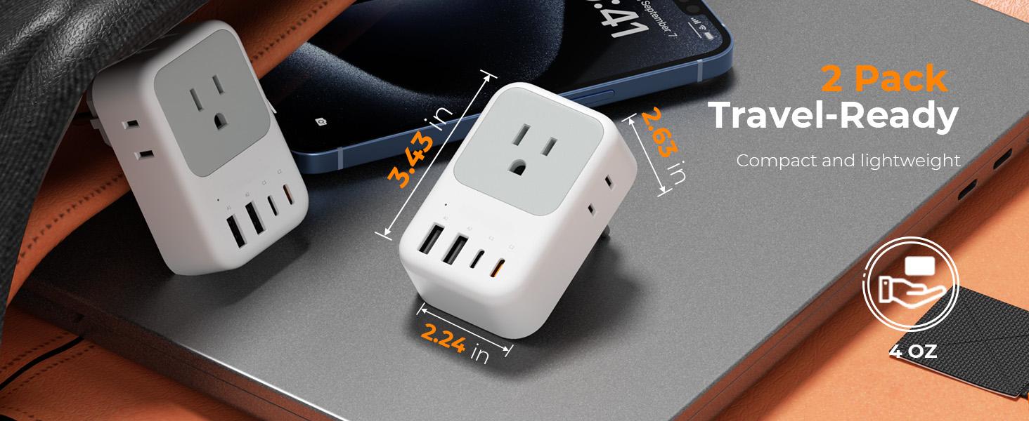 Type F Plug Adapter 2 Pack, PD 20W South Korea Outlet Adapter with 4 AC Outlets 4 USB Ports (2 USB C), Type E Power Adaptor for US to Europe Spain Germany France Iceland Greece Russia Norway