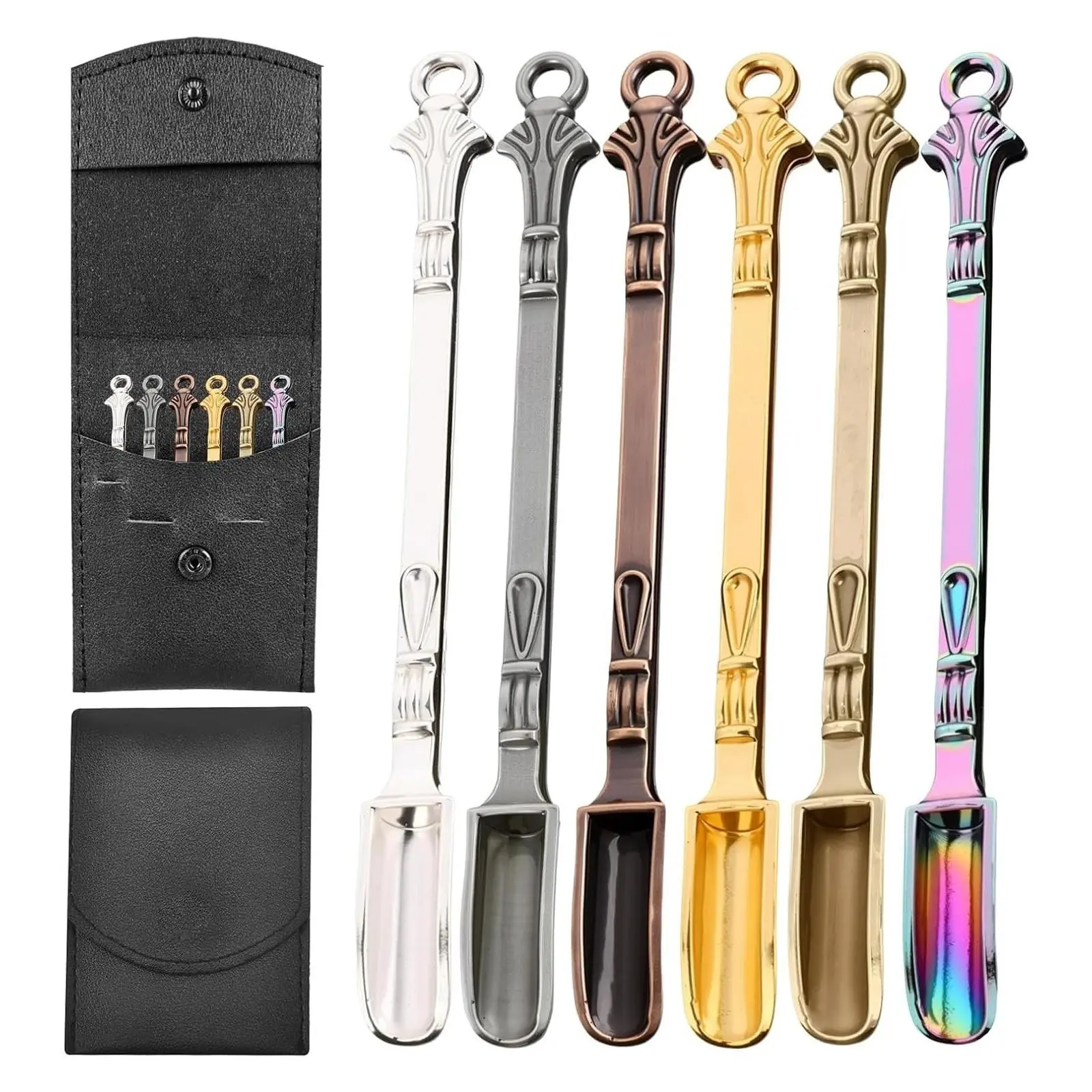 6 Pcs Mini Spoons with Storage Pouch for Medicine, Spice, Pendants, KeychainsGift