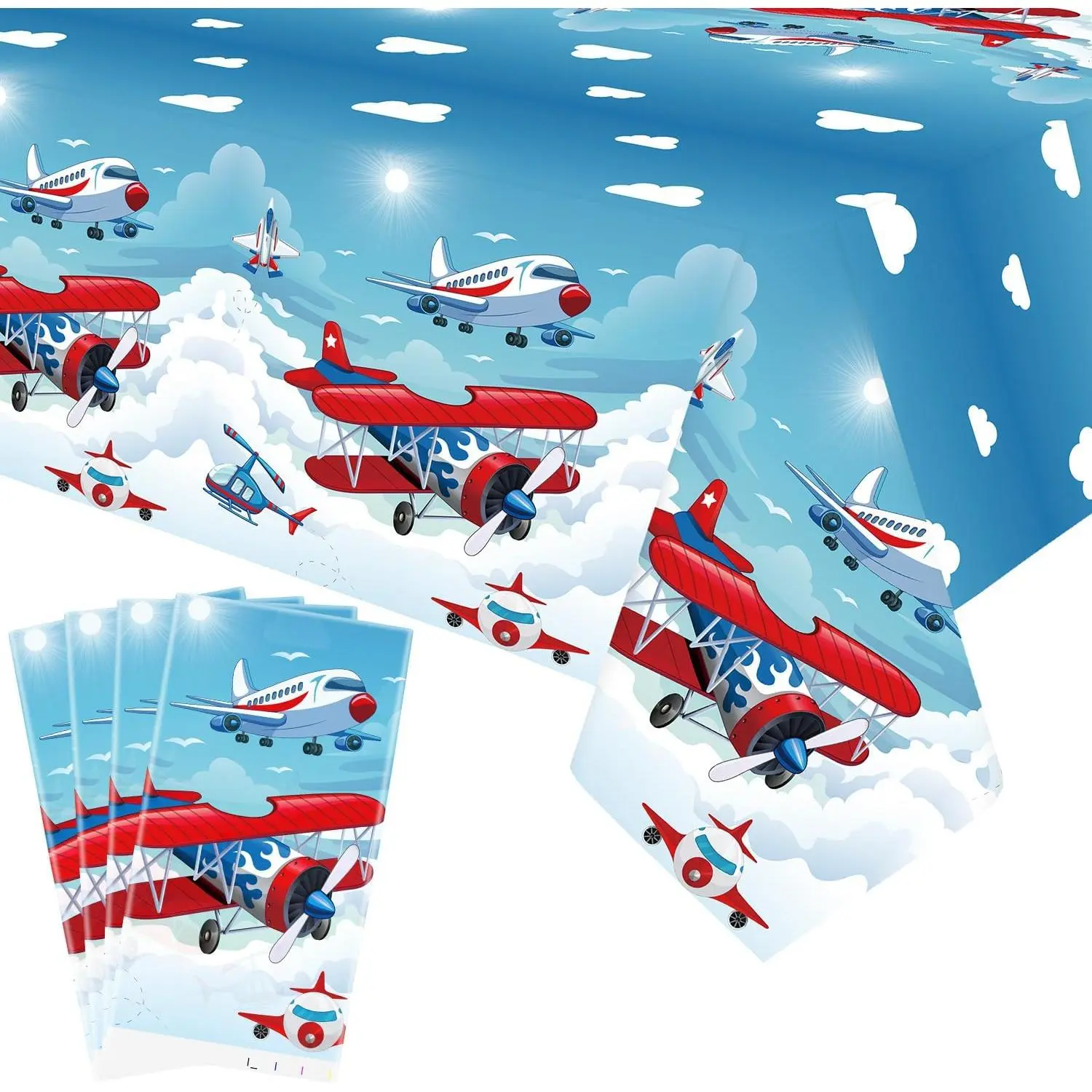 4 Pack Airplane Tablecloth - Airplane Table Cover Decoration for Plane Theme Party Baby Shower Supplies Birthday Party Decorations (51 x 86 Inches)