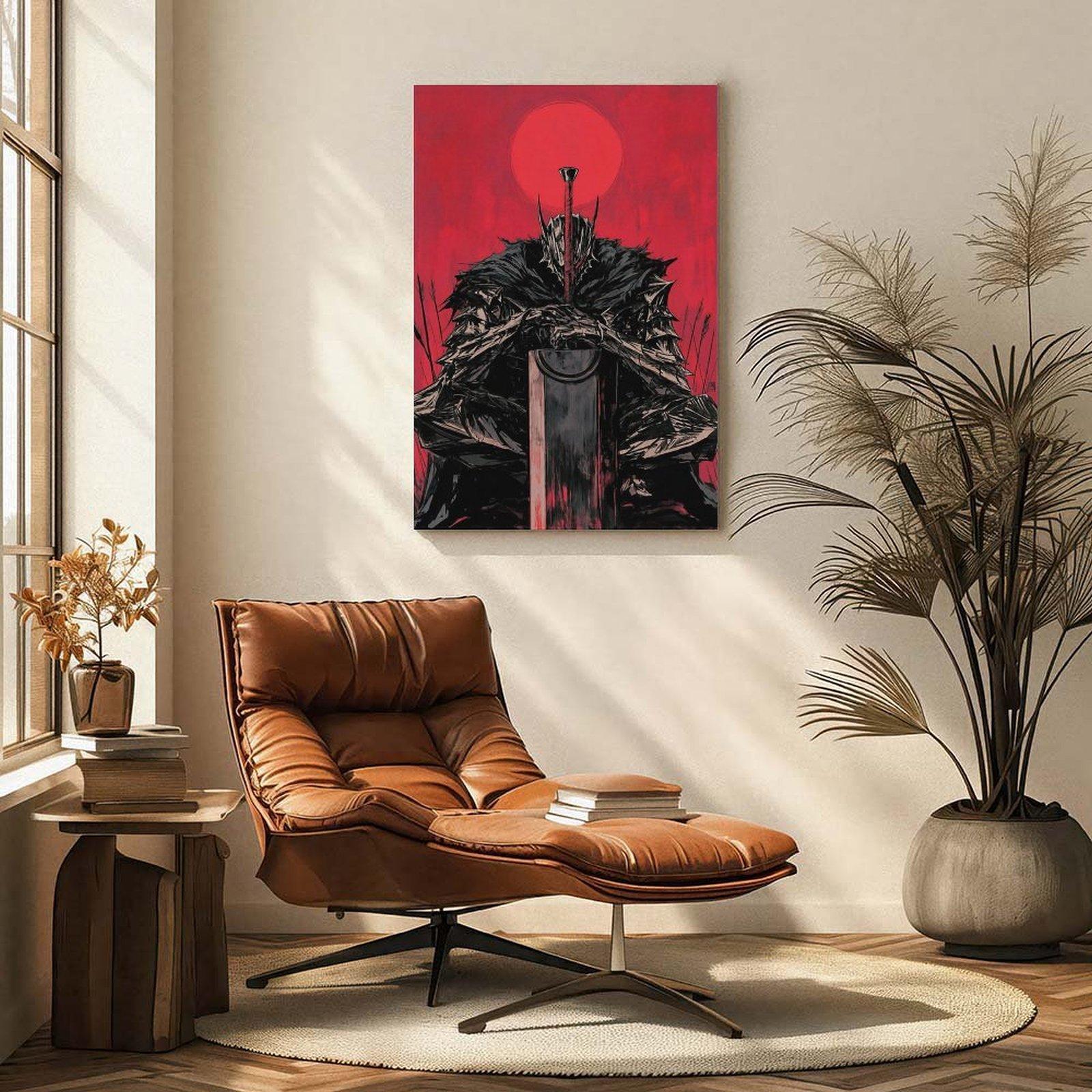 Berserk Guts Inspired  Canvas Painting - Japanese Dark Fantasy Manga Panel Print, Heavy Metal Warrior Armor Design Artwork, Artistic House Home Office Wall Hanging Decor Poster