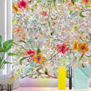Window  Film Stained Glass Window Film Static Cling Suncatcher UV Protection for , Window Film for  Kitchen Living Room Bedroom Windows, 17.5 x 78.7