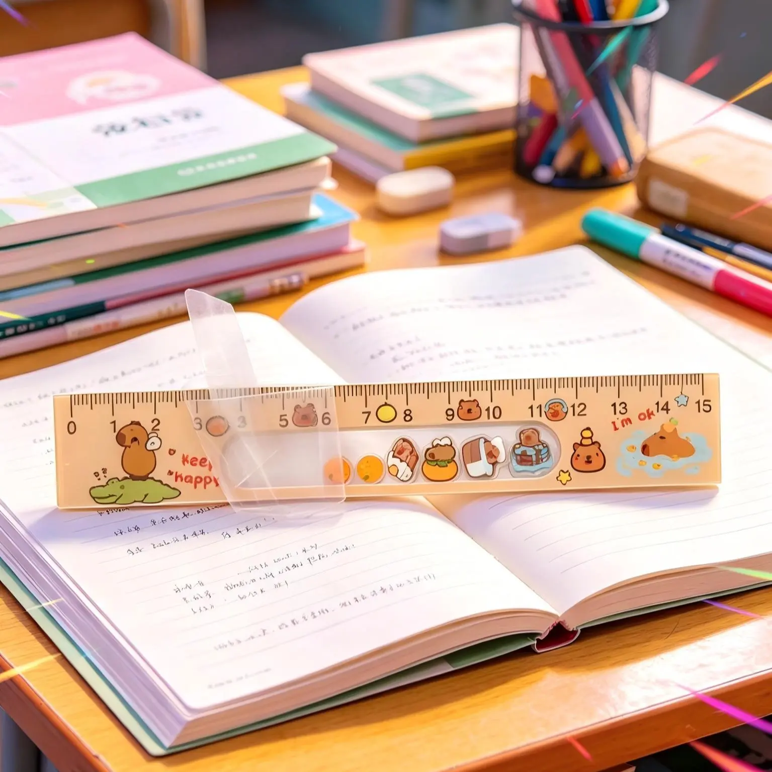 2PCS Capybara Straight Ruler Set, 15cm/6Inch Student Measuring Rulers, Clear Scale School Supplies for Math & Drawing