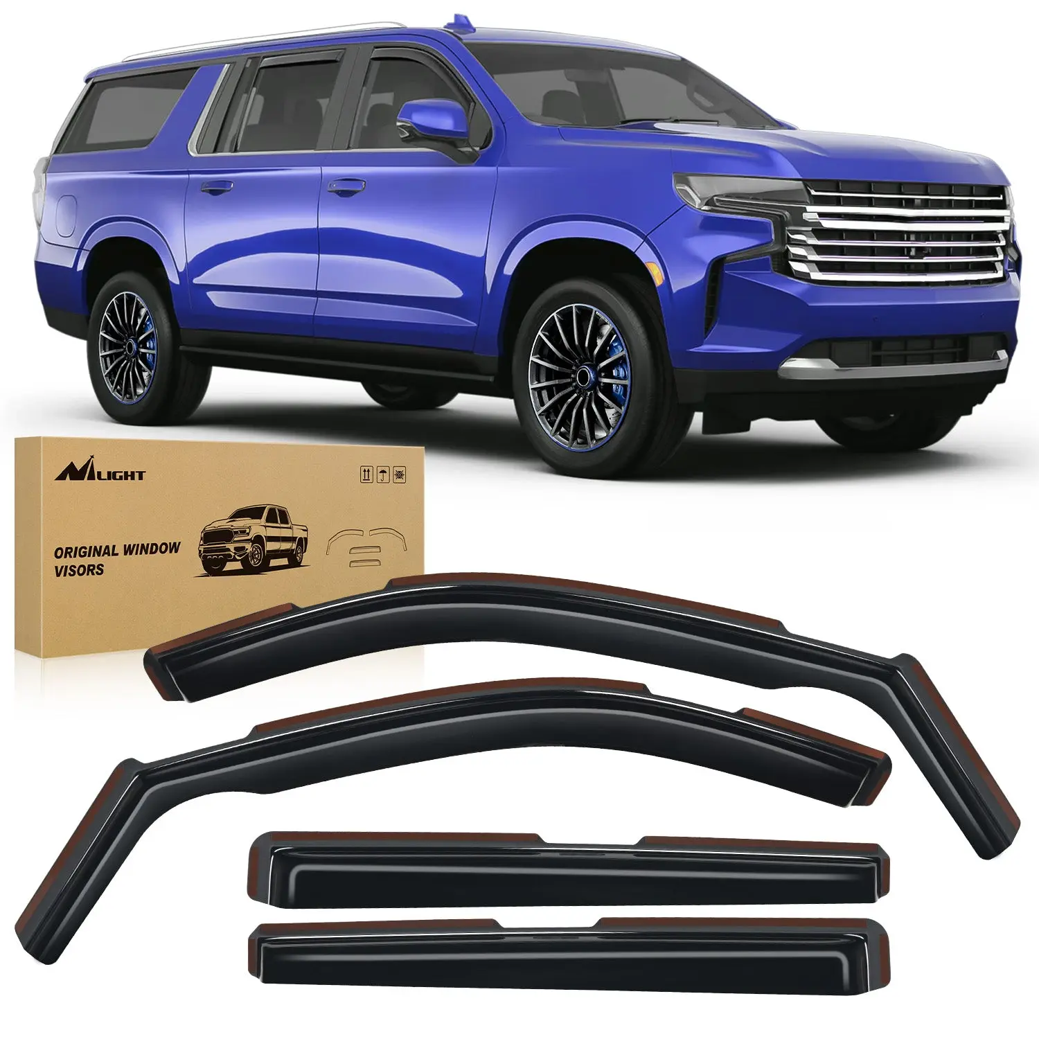 Nilight 4pcs Acrylic In-Channel Side Window Deflectors & Visors - Aerodynamic, All-Weather, Sun Protection, Anti-Fog for Chevy Suburban 2021-2025