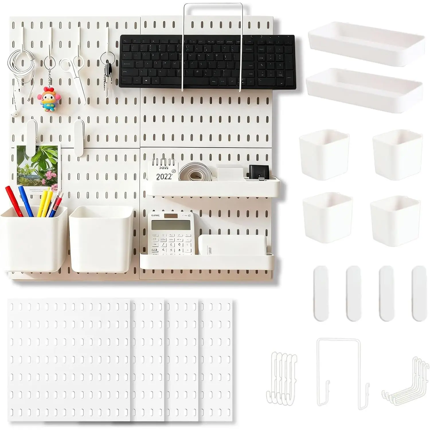 Pegboard Wall Mounted Organizer Storage Set, Includes 4 White Pegboards and 20  Accessories, 23" x 23" Plastic PegBoard Panels Combination Kit for , Office, Garage Tool Storage & Craft Room