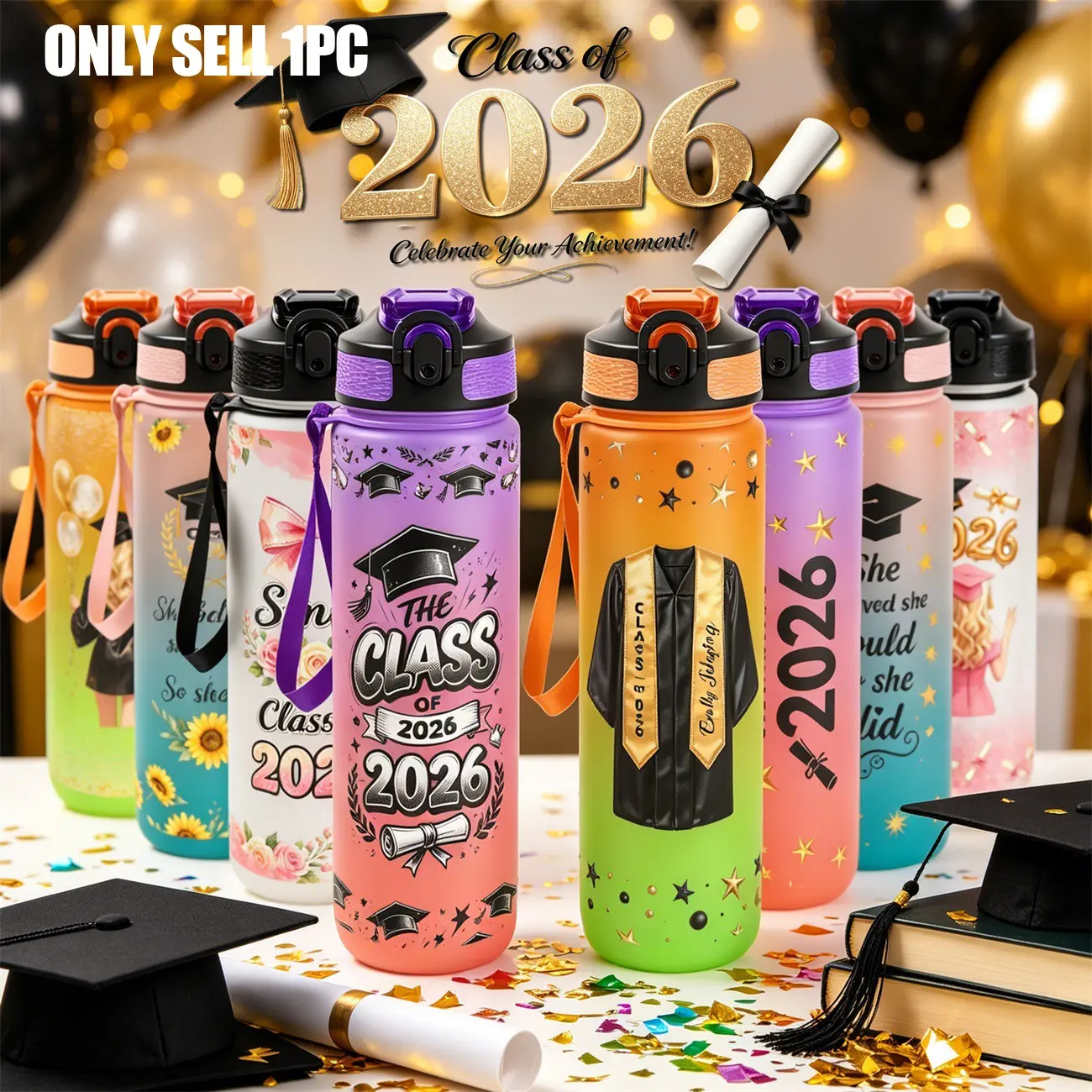 1pc Class of 2026 Graduation Gifts 32oz Portable Water Bottle - 1000ml Leakproof Sports Bottle, High School College Graduation Gift for Her Him Daughter Son, Senior 2026 Grad Party Supplies & Keepsake