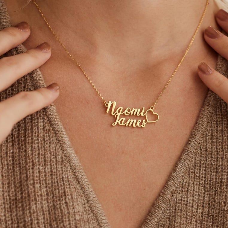 AS823 Personalized Customization of Two Names Love Necklace Stainless Steel Couple Necklace Holiday Gift for Men and Women