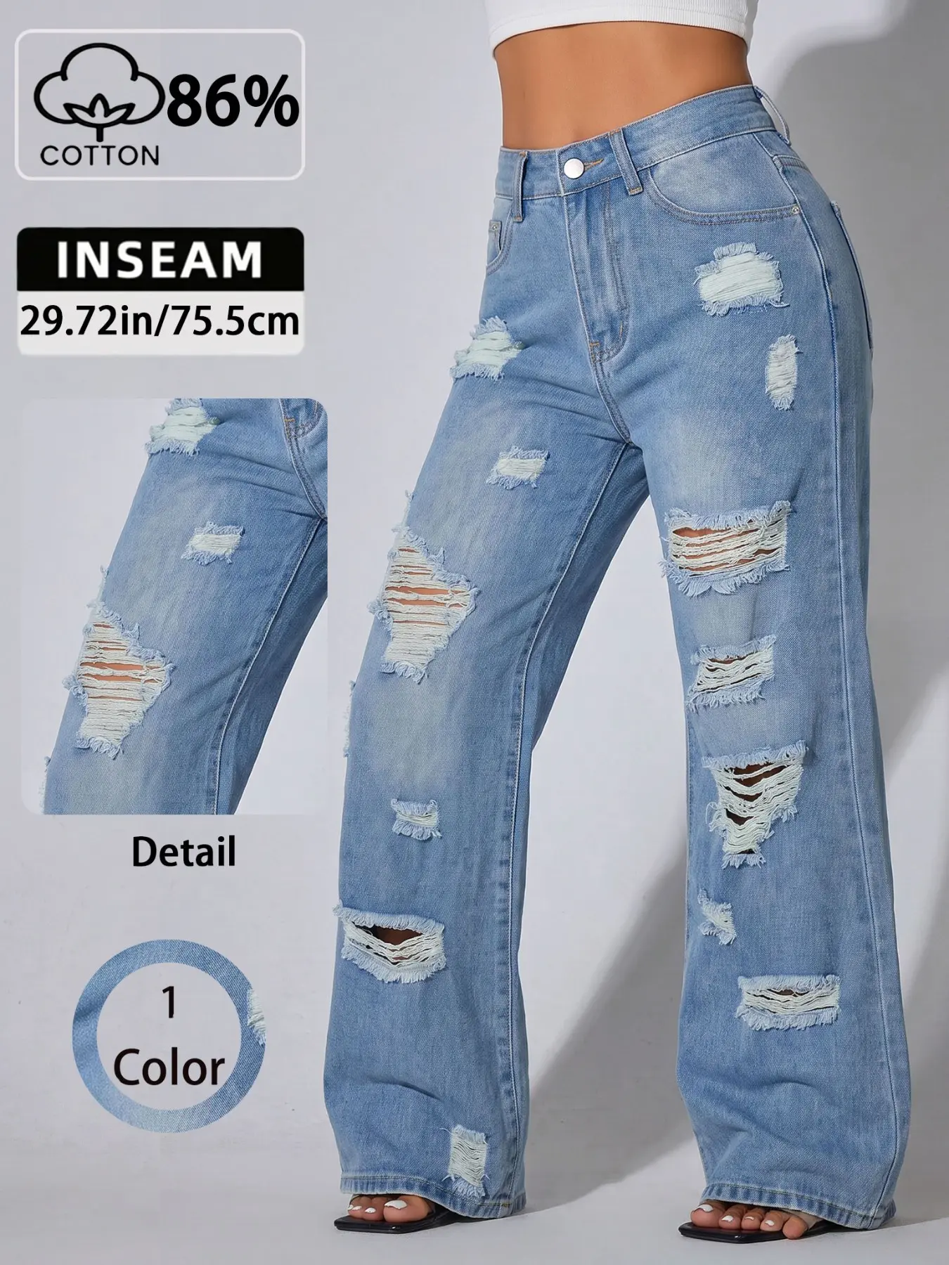 Women's Mid-Rise Wide Leg Denim Jeans with Spray Stonewash & Whisker Details, Latina Street Style Slimming Casual Trendy Pants for Summer All-Season Elegant Chic Bottoms