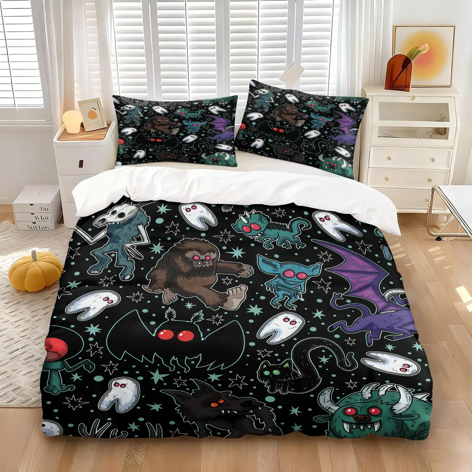 2/3Pcs Sea Turtle Lion Motivational Quote Dinosaur Cryptid Monster Print Duvet Cover Set, Trendy Graphic Comforter Cover, Stylish Pattern Bedding Set with Pillowcases, No Filler, For Kids Teens Adults Bedroom Dorm Decor