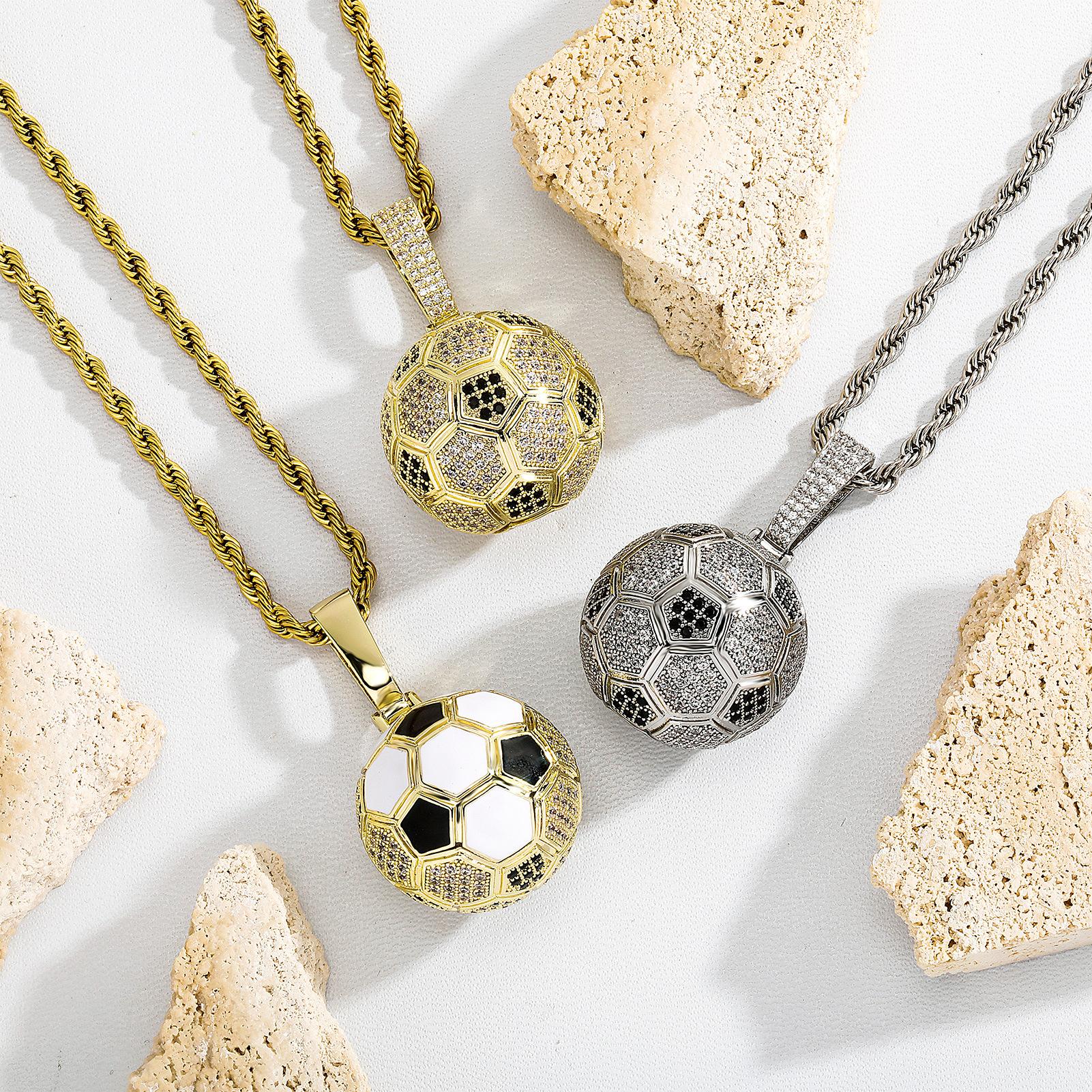 World Cup Football Pendant Hip-Hop Sports Style Micro-Inlaid Zircon Necklace Fan Necklace