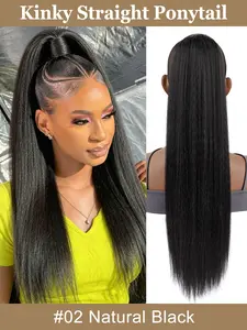 22inch Long Straight Drawstring Ponytail for Women, Synthetic Thick Kinky Straight Hairpiece, Daily Use Extension