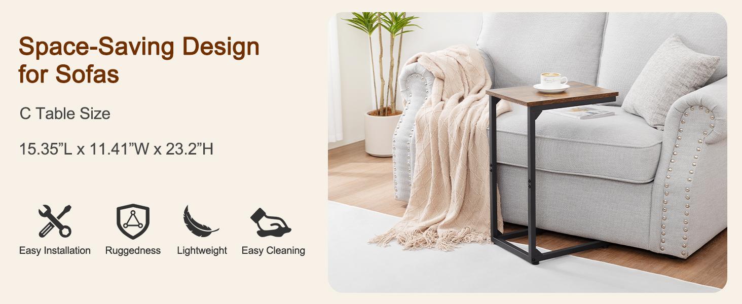 Shaped Side Table, End Tables Living Room Set of 2, Slide Under Couch Table for Sofa, TV Trays for Bedroom, Small Space