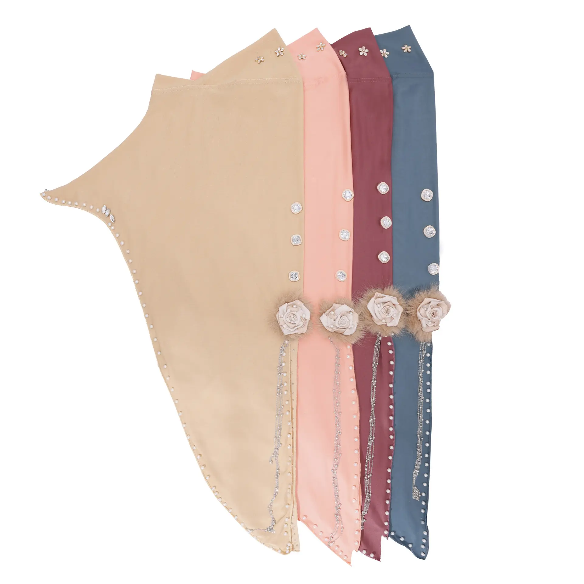 Viral Fabric Rose Faux Fur Pearl Inner Hijab Cap Neck Cover Underscarf Soft Stretch Full Coverage Bonnet Women Church Daily Modest Fashion