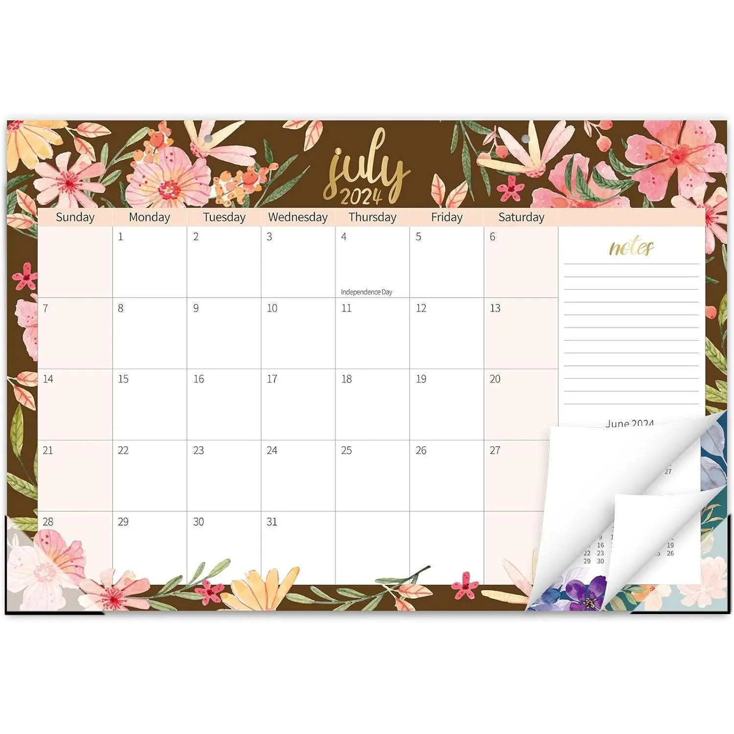 Desk Calendar 2024-2025 - 17 x 11.5 Inches Calendar Contains 18 Months from Jan. 2024 to Jun. 2025, with Retro Flower Design, Notes and Large Ruled Blocks for Home School Office
