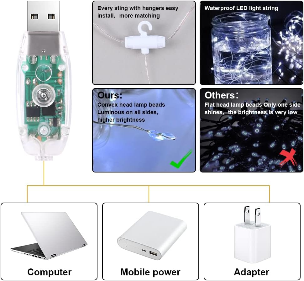 Fairy Curtain Lights,300 LED White Curtain Lights,8 Modes 9.89.8Ft  Window Curtain String Light USB  with Remote Control,Christmas String Lights Curtain for Indoor/Outdoor