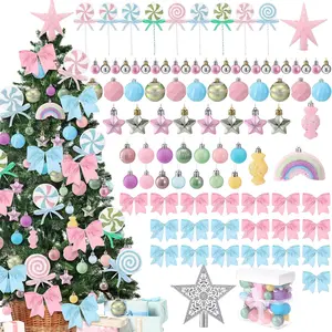 114 Pcs Christmas Pastel Candy Ornament Set Mini Xmas Tree Decorations Shiny Christmas Candy Balls Ornaments Colorful Cute Lollipop Bows Hanging for Birthday Party Wedding Holiday DecorAB20Lumora Living