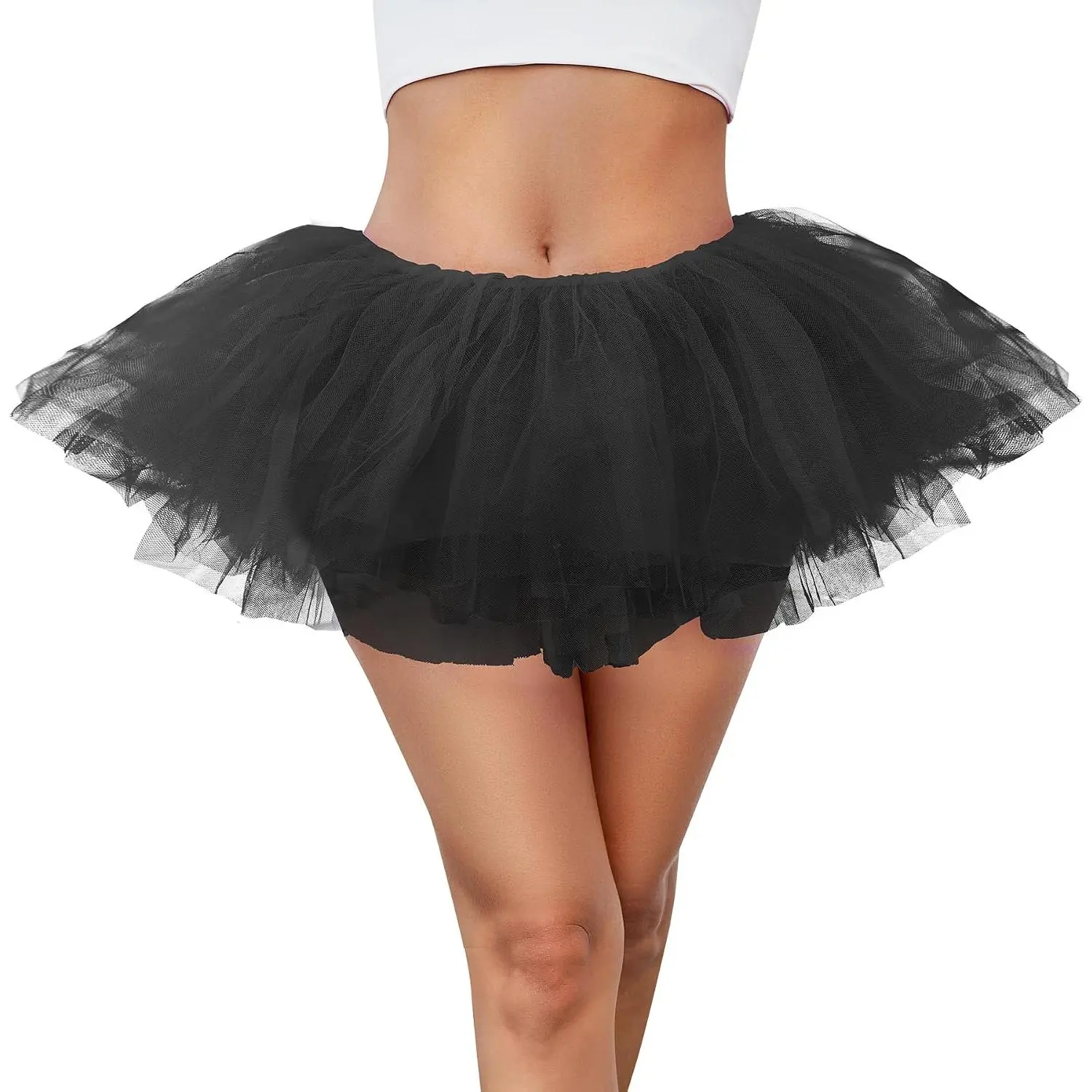 Women 5 Layers Tutu Fluffy Dance Ballet Bubble Skirt Puffy Elastic Tulle Short Skirts Halloween Christmas Costume