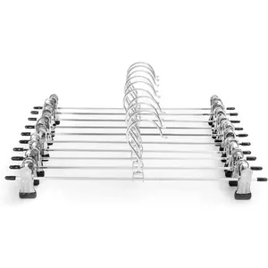 Pants & Skirt Hangers with Adjustable Non-Slip Clips - Space Saving Metal Hangers for Coats, Garments & Jeans - 10 Pack