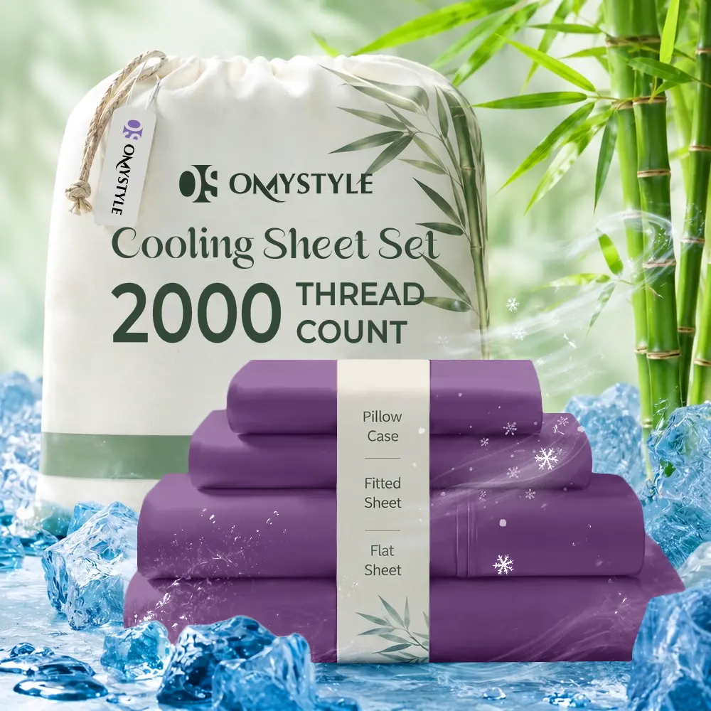 OS OMYSTYLE Lyocell Cooling Sheet Set - 2000TC Smooth Kids Bed Sheets - Breathable & Skin-Friendly, Super Soft, Cooling - Moisture Wicking Sheets Set, Perfect Gift For Cooling Sleep -T/F/Q/K