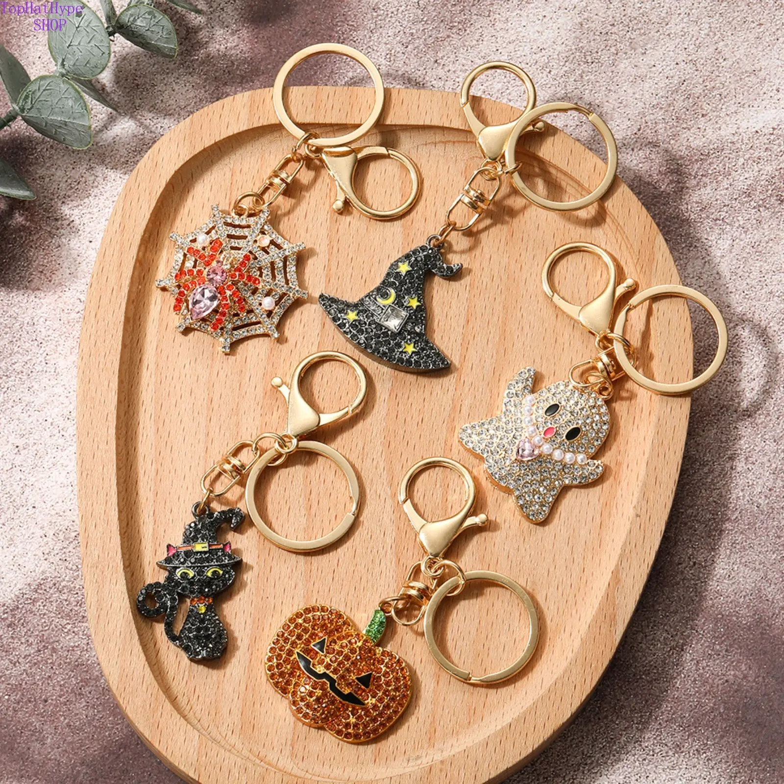 Rhinestone Halloween Keychain Charms, Vintage Pumpkin Ghost Pendant, Trendy Gothic Bling Accessory, Dainty Sparkly Small Ornament for Backpack Car Key Purse, Holiday Gift for Women Teen Girls