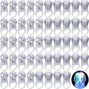 100 Pcs LED Light up Rings Party Favors Plastic Diamond Rings Bulk Heart Shaped Flashing Glow in The Dark for Birthday Weddings Bachelor Party