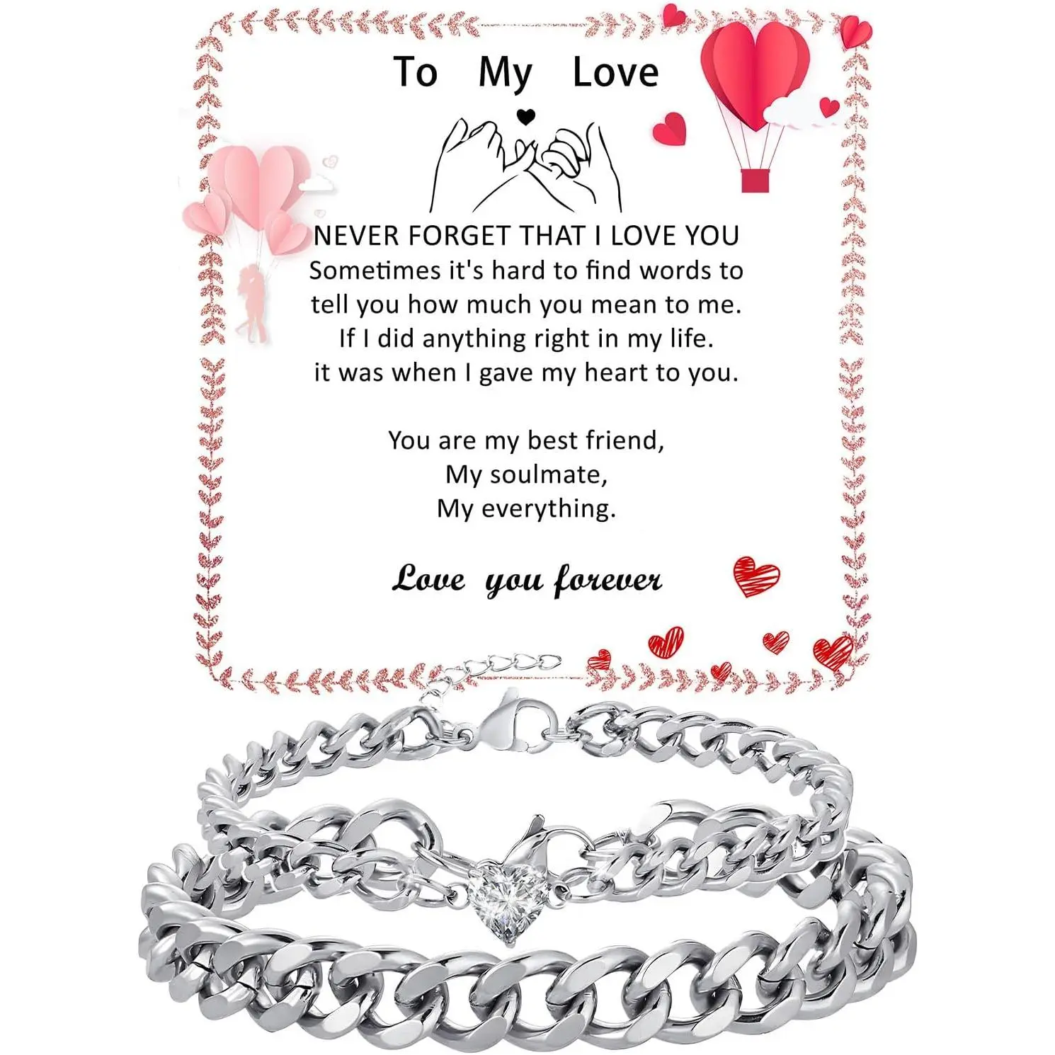 Matching Couple Cuban Chain Bracelets Gifts for Boyfriend Husband Soulmate Girlfriend Valentine's Day Anniversary Birthday Christmas
