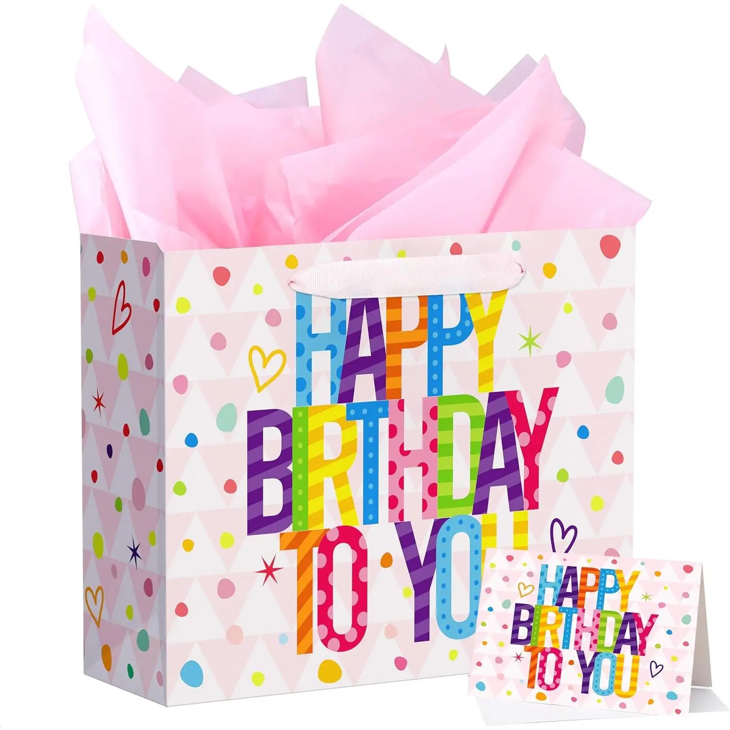 13" Large  Bag with Tissue Paper and Greeting Card, Happy Birthday  bags for Girls