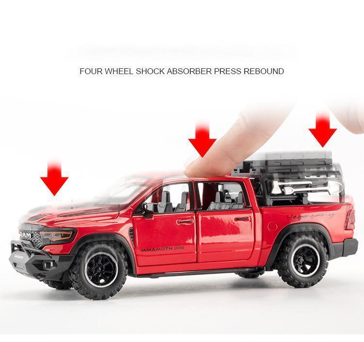 1:32 DODGE Mammoth 1000 TRX Alloy Pickup Car Model Diecast Metal Off-road Vehicle Model Sound and Light Simulation Kids Toy Gift