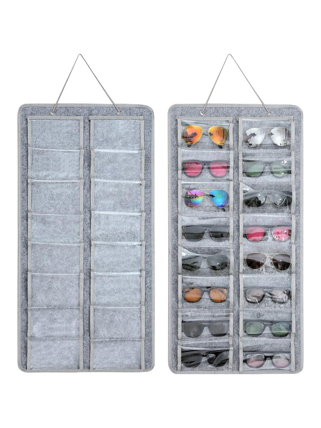 Dustproof Sunglasses Organiser, Wall Mounted Sunglasses Organiser, 16 Compartment Glasses Organiser, Space Saving Storage (Pouch Only)