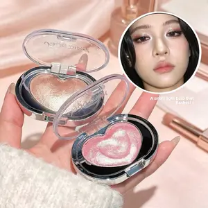 Heart Shaped Shimmer Highlighter Powder, Champagne/Satin Pink/Silver White Fine Glitter, Dazzling Diamond Pearl Finish, Facial Contour Highlight for Daily & Stage Makeup, Friendly for Beginners