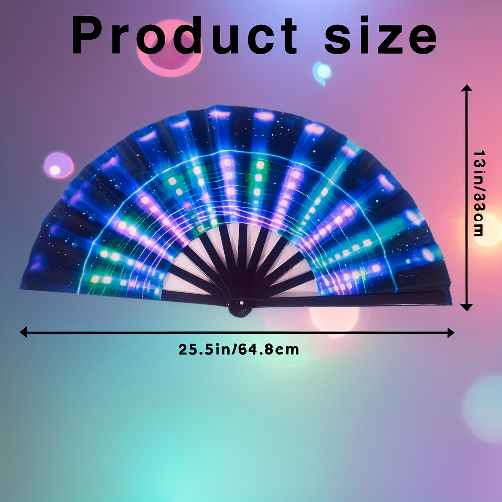 13-Inch 4D printing Neon Birthday Party Fan Blue/Silver/Rainbow/Pink/Black Glow Neon Holo graphic Hand Fan with Water-Resistant, Sweat-Proof Coating Perfect for Music Festivals, Nightclubs, Raves, Outdoor Parties & Hot Weather Events (Vibrant Neon Style)