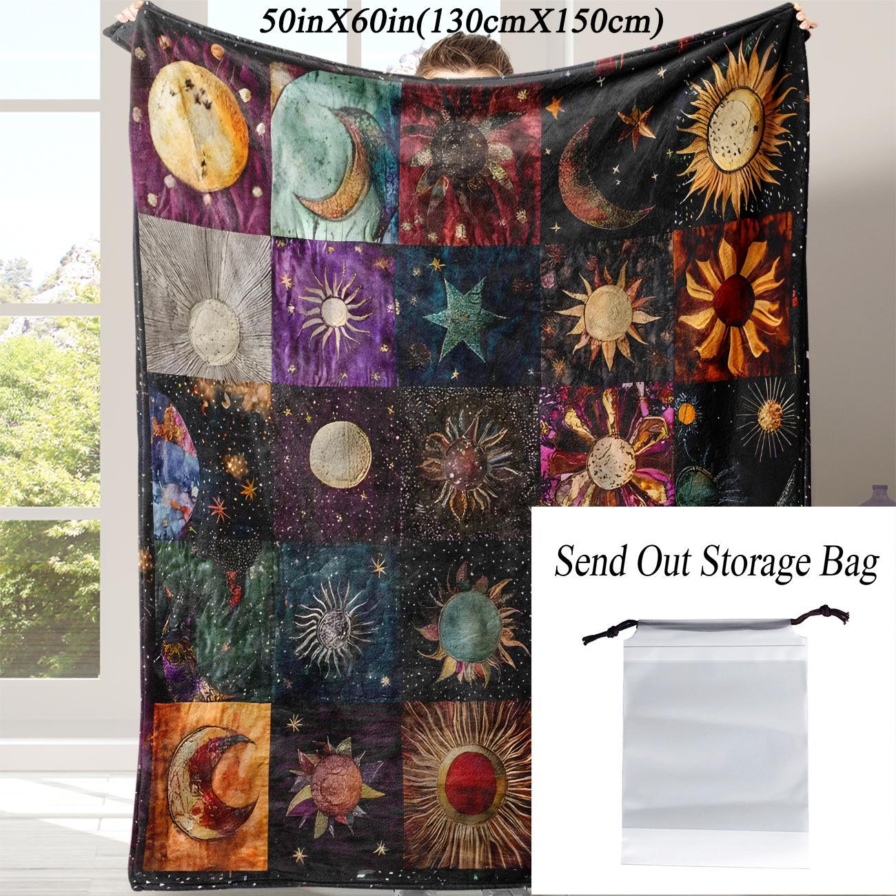 Star & Moon Pattern Blanket, 1 Count Soft Comfortable Throw Blanket, Stylish Blanket, Cool Bedroom Bedding Blankets, Warm Napping Blanket for Home Office Travel