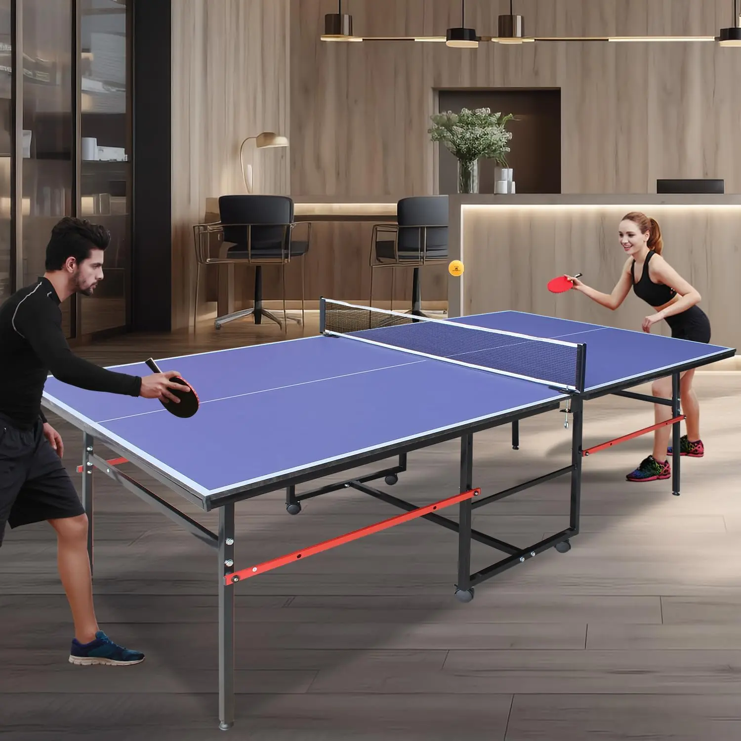 8 ft Professional Outdoor Table Tennis Tables，Professional Game for Adults Teens | Foldable Indoor Outdoor Table Tennis Set with Net, 2 Paddles and 3 Balls - Quick Assembly, Single Player Playback Mode