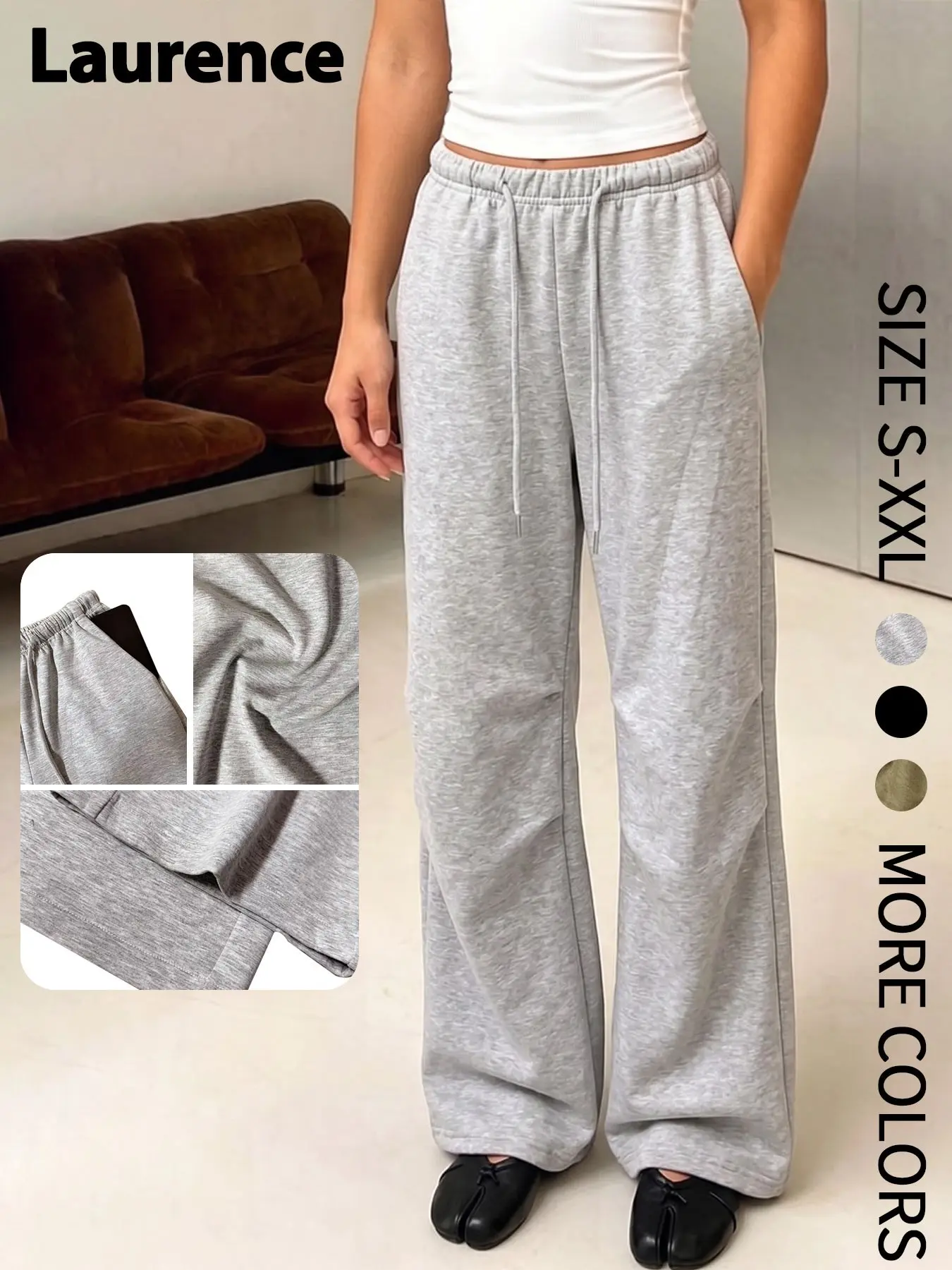 Women's Lazy Style Micro Flare Sweatpants, Full Elastic Drawstring Waist, Versatile Drop Sensation Casual Long Pants, Loose Fit Slimming