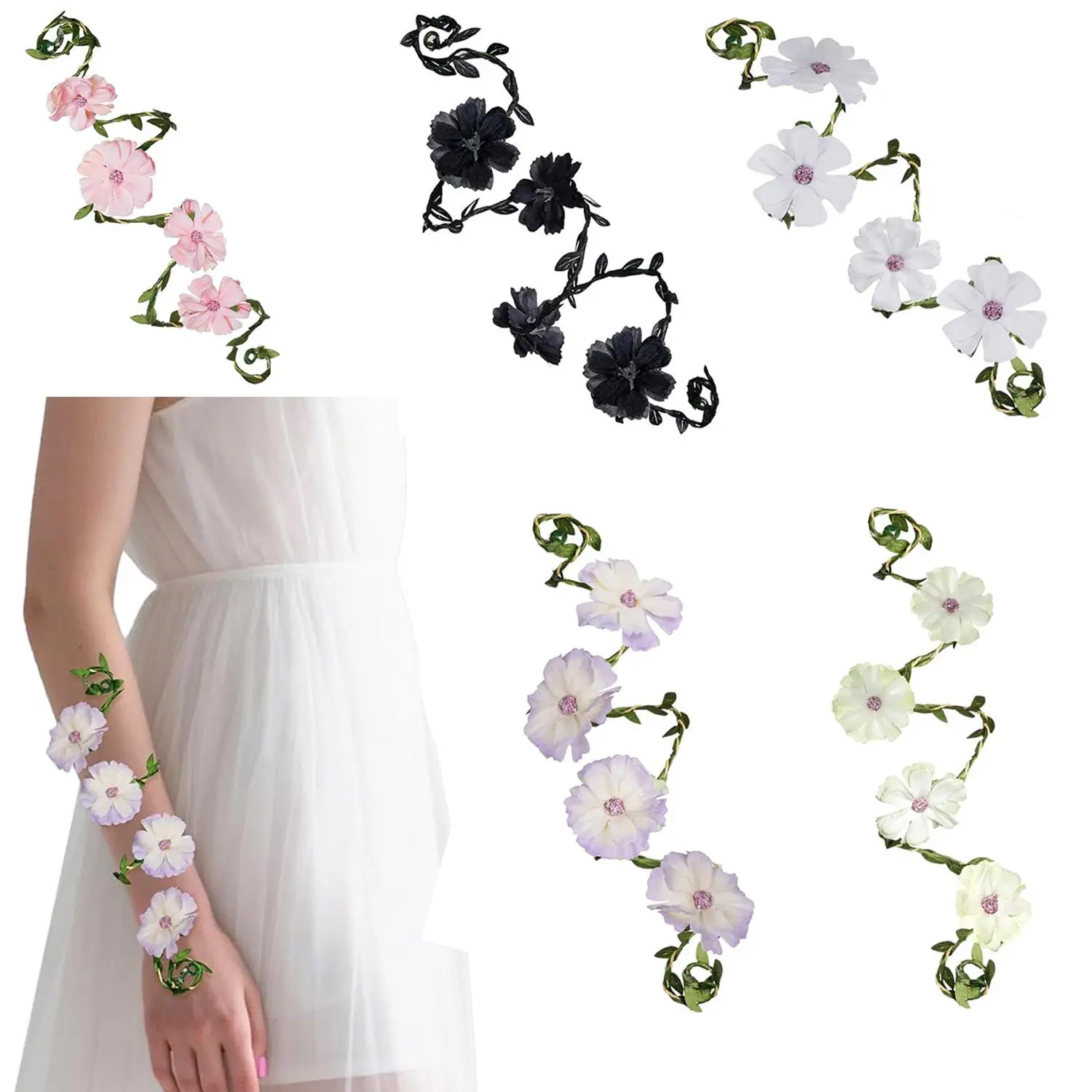 Handmade Woodland Fairy Wrist Corsage – Boho Forest Nymph Hand Flower, Romantic Wedding Bridesmaid Bracelet, Whimsical Enchanted Party Stage Prop for Women & Girls