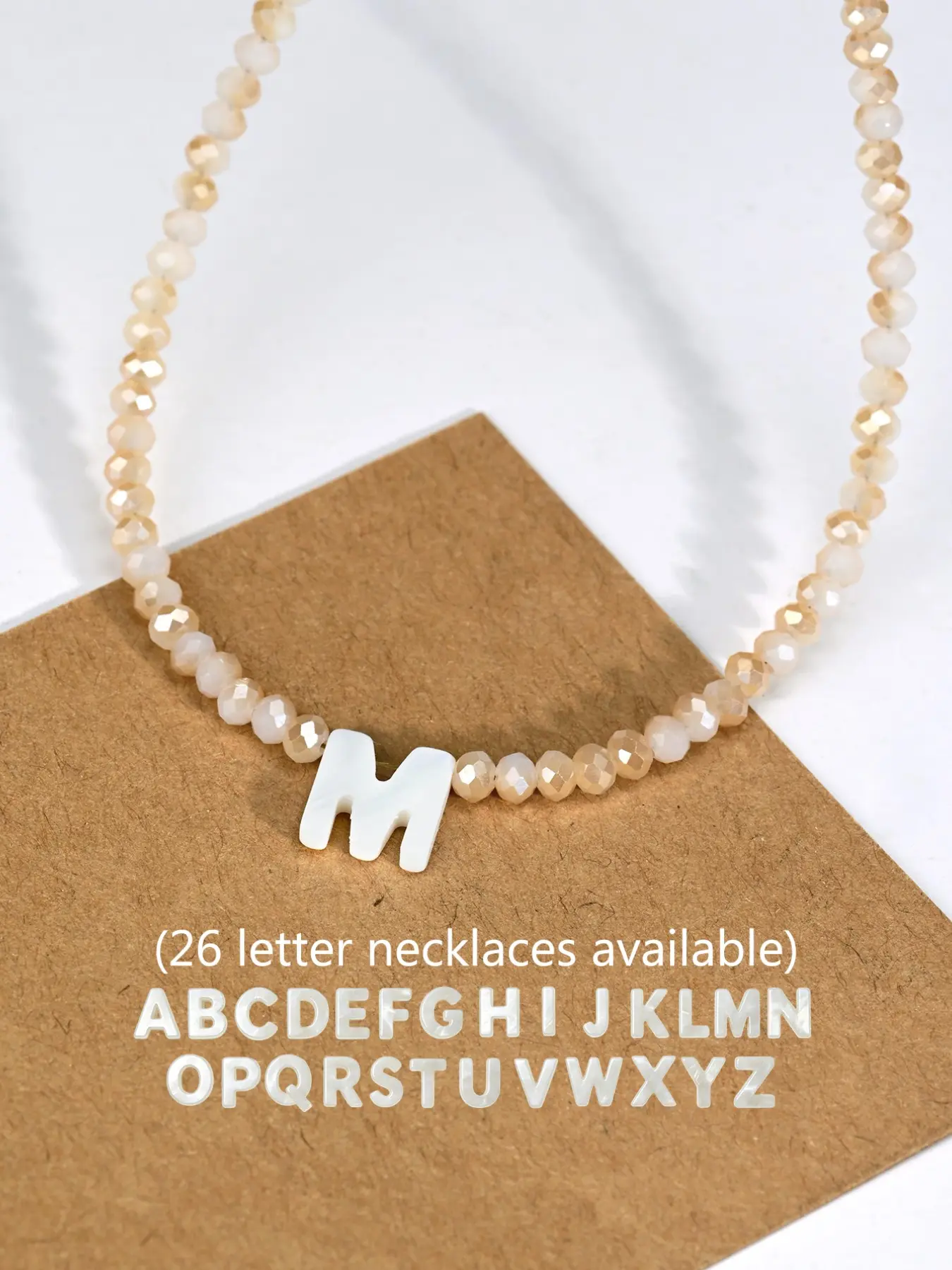 Elegant Shell Letter Pendant Necklace with Crystal Beads Chain, Stylish Stainless Steel Jewelry Gift, Fashion Accessory for All Seasons, Alphabet Necklaces