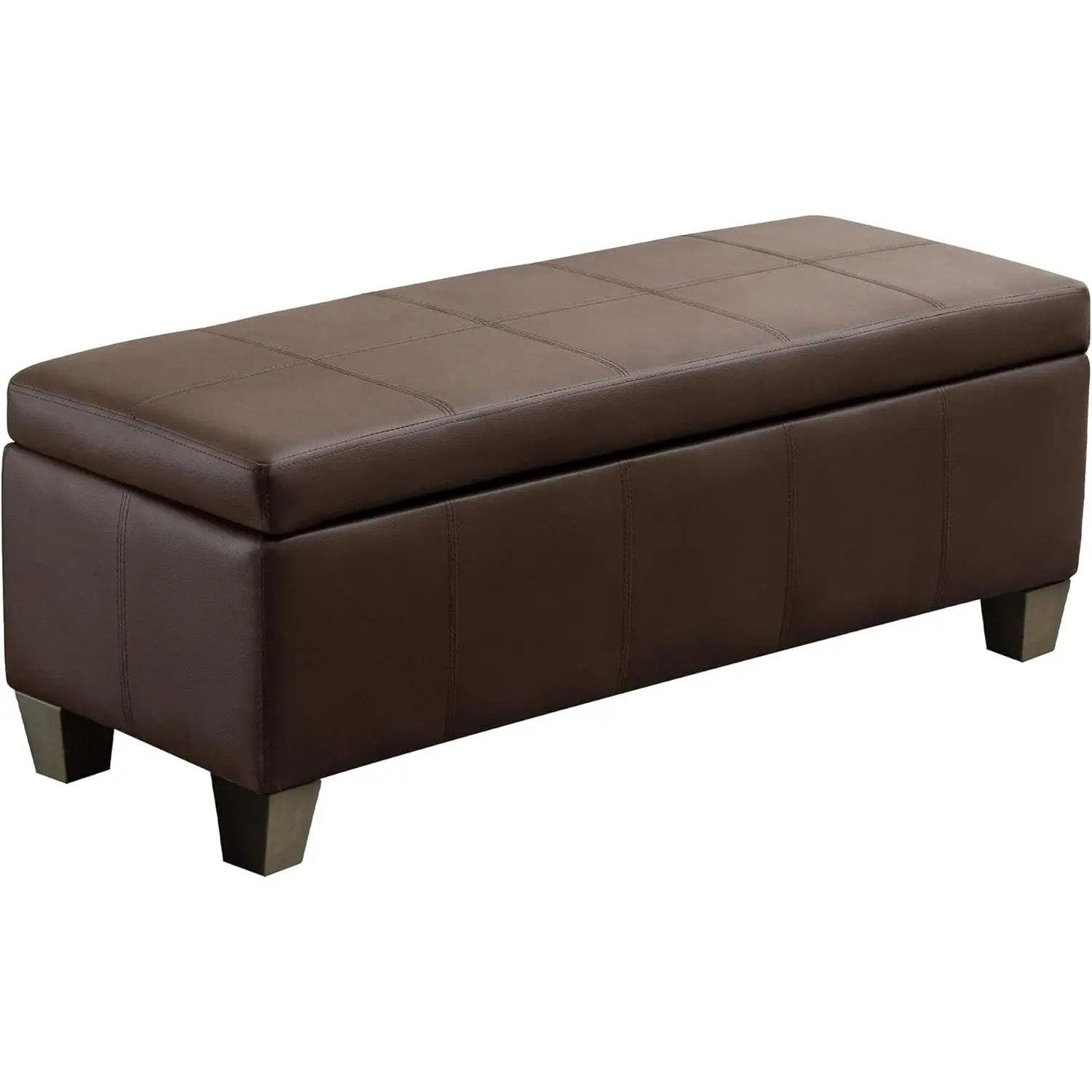 41-in Leather Upholstery Storage Ottoman Bench with Safety Hinge, Built-in Storage Cubbies, Modern Neutral Space-Saving Footstool & Ottoman, 500lbs Capacity for Bedroom, Living Room, Built-In Storage Cubbies Footstools & Ottomans