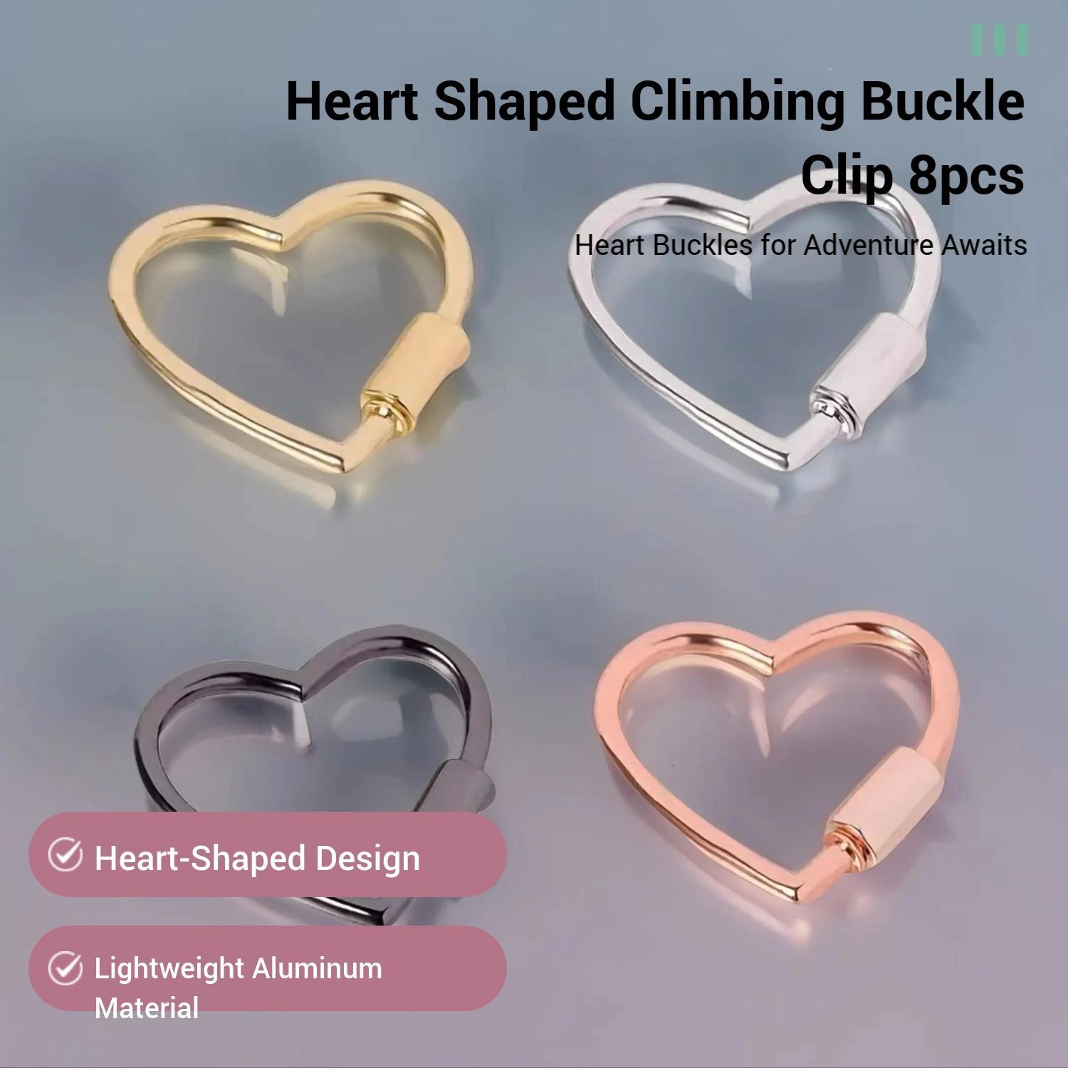 Heart-Shaped Climbing Clip Buckle, 8-Piece Multi-Purpose Climbing Clip Buckles, Carabiners for Leashes, Climbing Hook Buckles for Outdoor Camping, Hiking, Fishing Trips, Dog Rope Clips, Hook Carabiners, Hook Holders