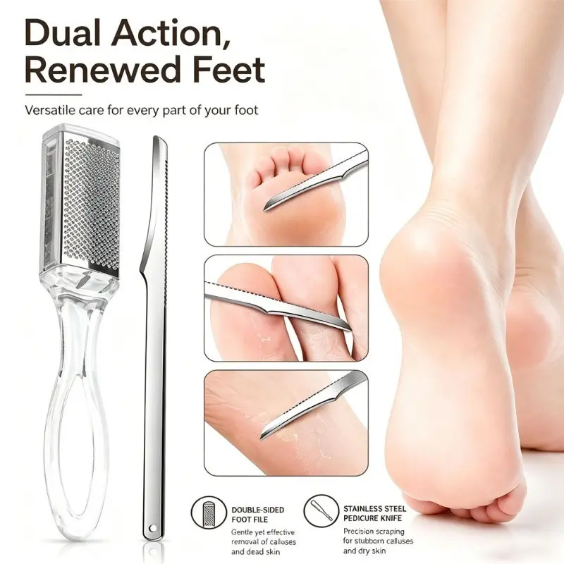 2/6 Piece Foot Care Kit, Stainless Steel Foot File & Heel Polisher, Reusable Dead Skin Remover, Home Salon Foot Care Tool, Gift for Men & Women