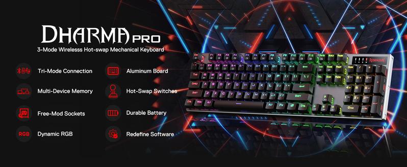 Redragon K556 PRO Upgraded Wireless RGB Gaming Keyboard, BT/2.4Ghz Tri-Mode Aluminum Mechanical Keyboard w/No-Lag Connection, Hot-Swap Linear Quiet Red Switch