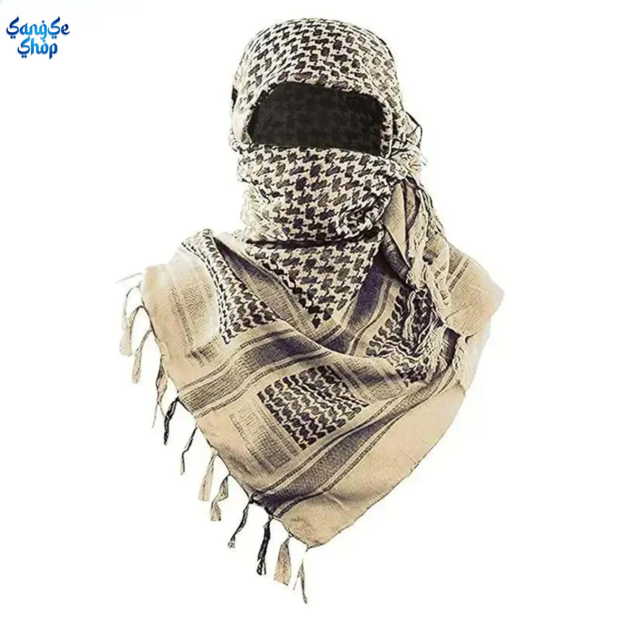 Unisex 100% Cotton Tactical Military Shemagh Scarf - 43x43in Square Keffiyeh, Fringed Edges, Breathable Scarf Head Wrap Turban, Men's Accessories, Accessories for Women, Mens Gifts, Outdoor Hiking Sun Protection (w/ How to Tie Guide)