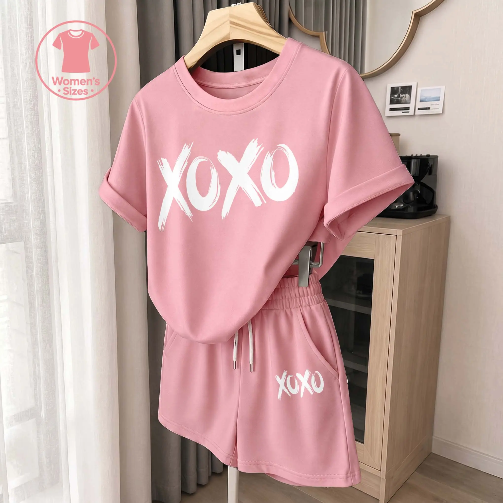 Women’S Casual Two Piece Set With XoXo Athletics Graphic Print, Soft Breathable Fabric, Relaxed Fit T-Shirt And Shorts, Perfect For Travel, Cruise, Beach, Shopping And Daily Summer Wear
