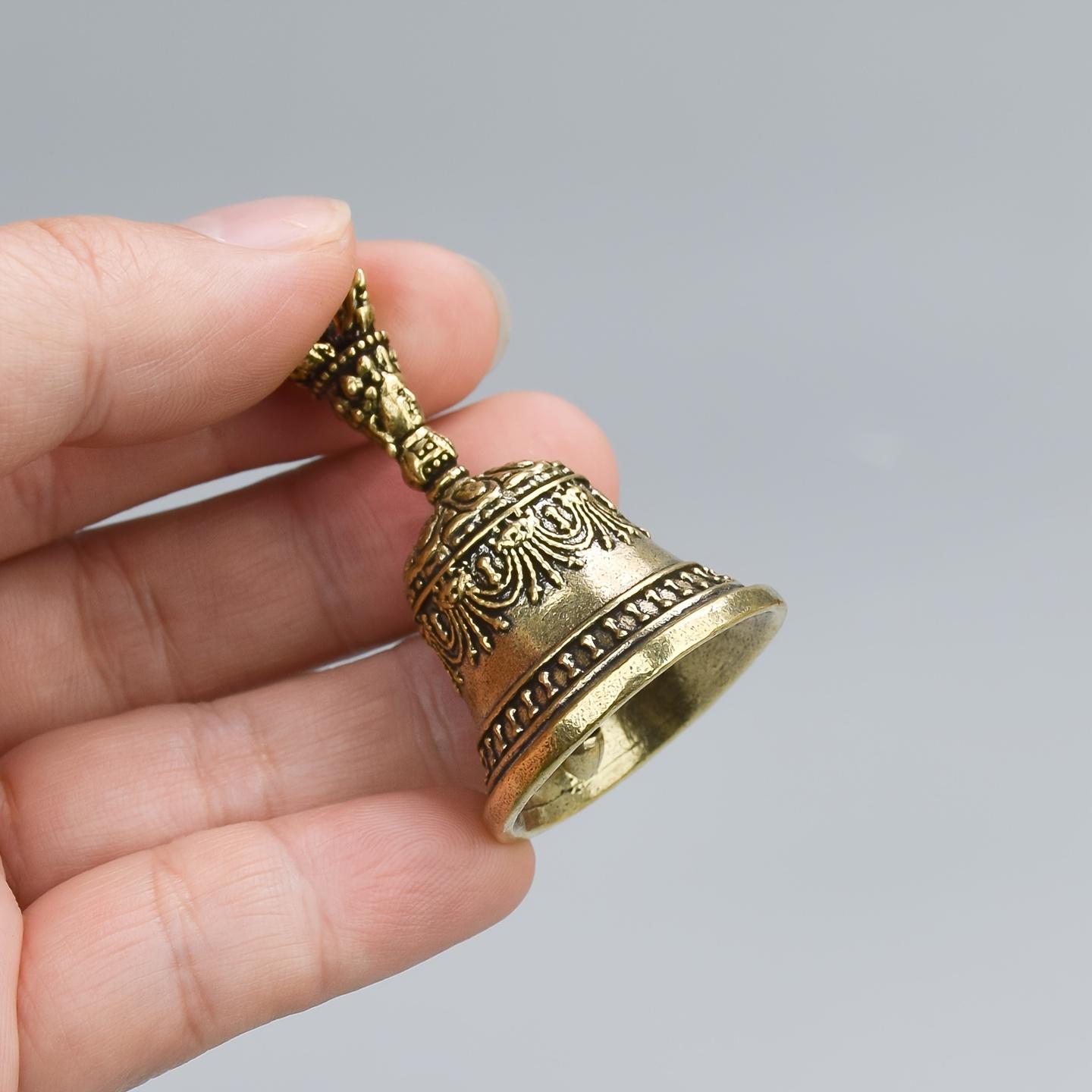 One Carved Bronze Bell | Hand-Held Shaker with Clapping Handle, Style Craftsmanship, Soothing Sounds for Healing, Ideal for Church, Weddings, Schools, and Festive Occasions