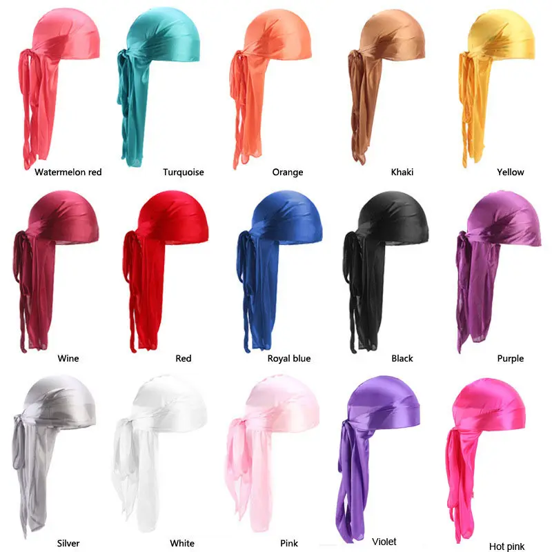 Viral Silky Satin Durag Long Tail Wide Straps 360 Waves Breathable Moisture Locking Headwrap Men Women Night Sleep Streetwear Cap