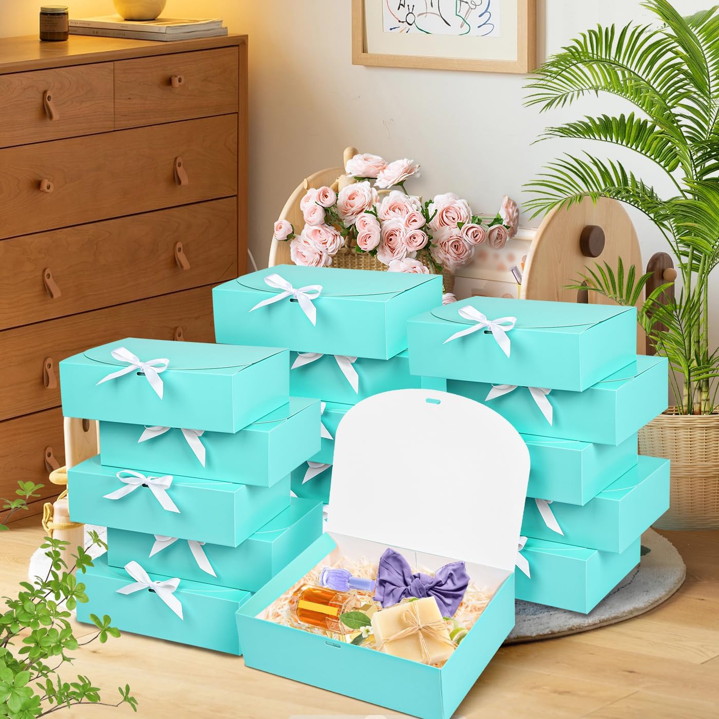 12Pack Blue  Boxes with , 12x9.8x3.1 Inch Groomsmen Proposal Box, Luxury Blue  Box with Ribbon for Wedding, Birthday, Party, Christmas, Bridesmaid, Graduation