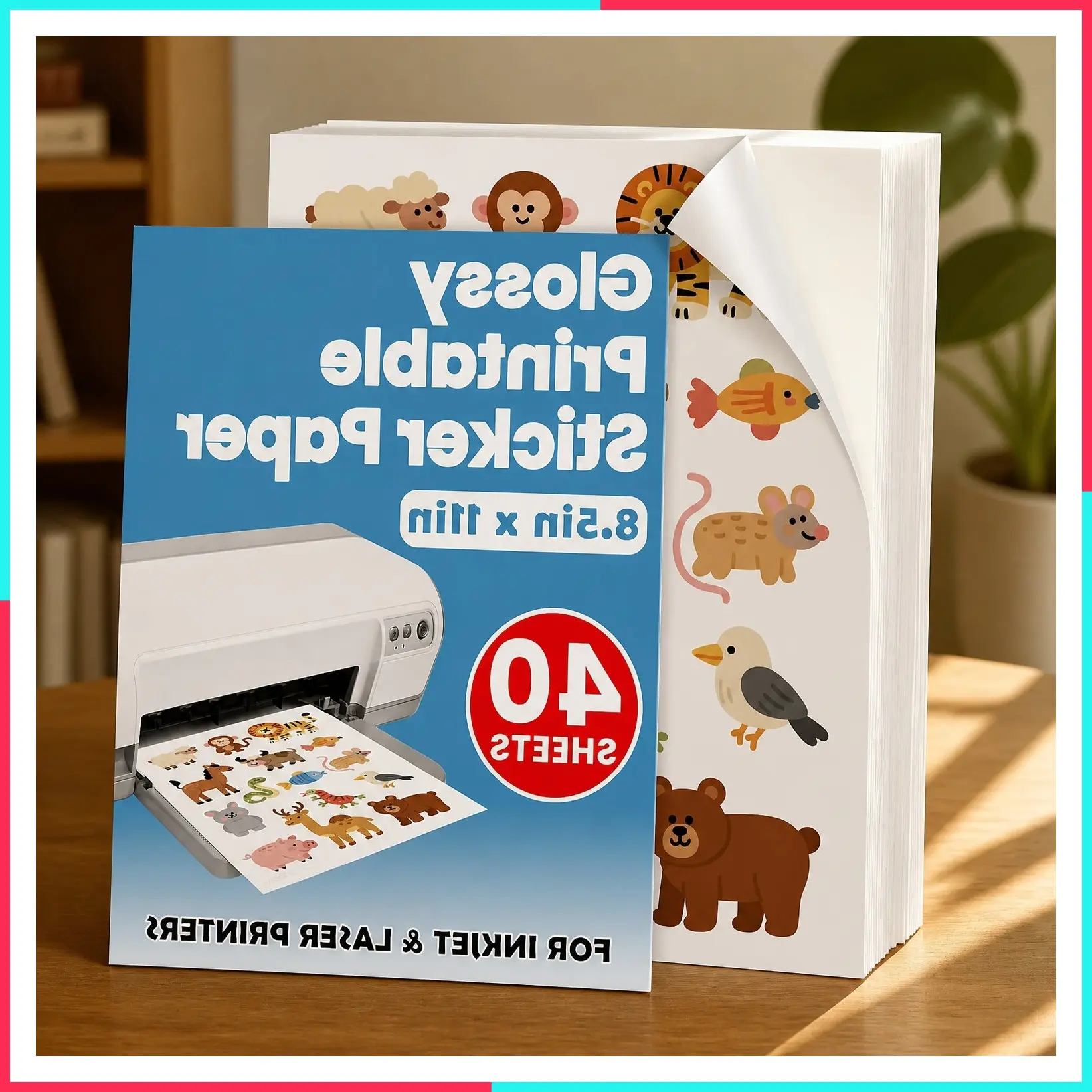 40 Sheets Glossy Sticker Paper, 8.5 x 11 Inch Printable Sticker Paper
