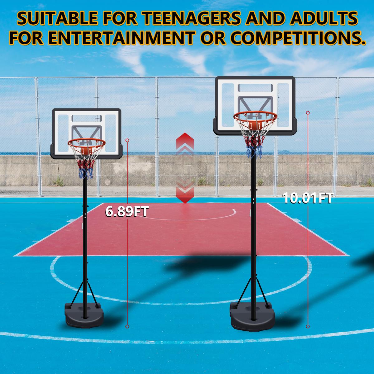 [Fahuac] Portable Basketball Hoop Height Adjustable 6.9-10ft - 34x23in Polycarbonate Backboard, Heavy-Duty Steel, Water/Sand Fillable Base, Indoor Outdoor.