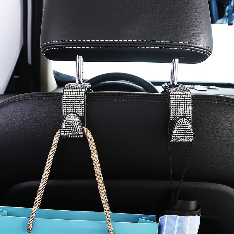Set of 2 Dazzling Sequined Diamond-Studded Car Back Seat Headrest Hooks - Stylish Car Handbag Holders with Adjustable Shoulder Straps - Luxurious Car Interior Additions Suitable for Both Men And Women, Perfectly Fitting Handbags, Wallets